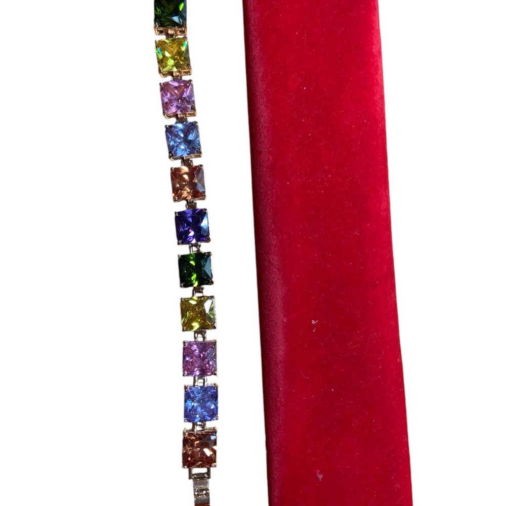 Colorful Multi-stoneGemstone Bracelet with red velvet box, 7”